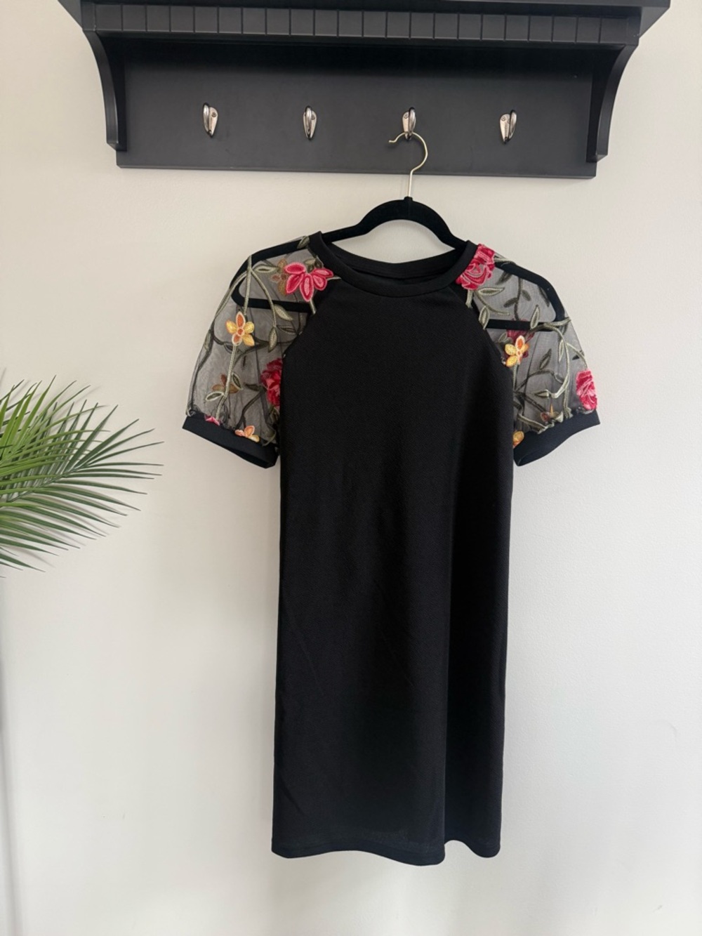 Black Dress with Floral Mesh Sleeves - BRAND NEW NEVER WORN